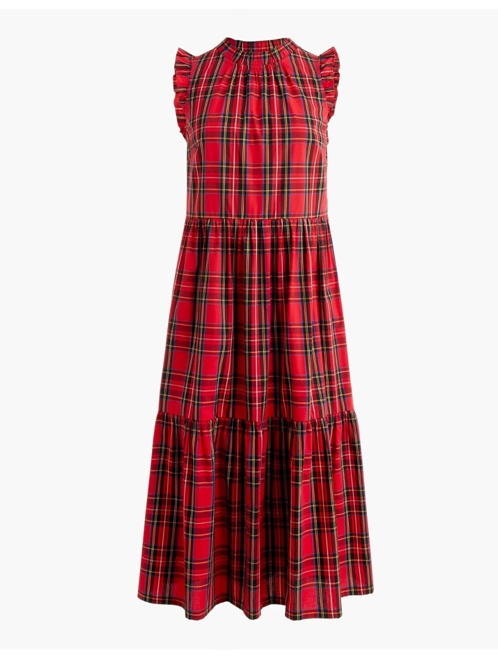 J Crew Christmas Holiday Tartan Red Plaid Ruffle Tiered Midi Dress size 8 $118 - Picture 4 of 13